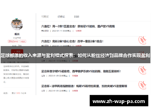 足球部落的收入来源与盈利模式探索：如何从粉丝经济到品牌合作实现盈利