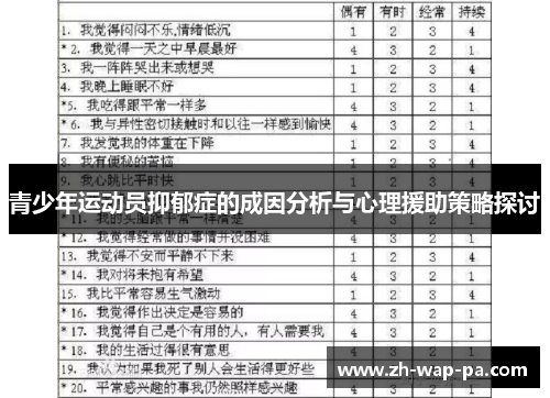 青少年运动员抑郁症的成因分析与心理援助策略探讨 青少年运动员抑郁症的成因分析与心理援助策略探讨